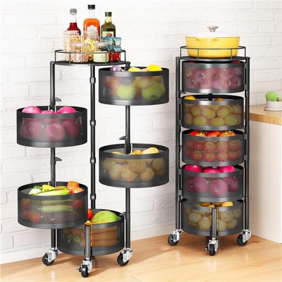 Fruit and Vegetable Basket Bowls for Kitchen with Metal Top Lid, SNTD 5 Tier - Picture 1 of 7